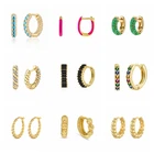Серьги-кольца Huggie женские с радужным цирконом, маленькие кольца, цвета: бирюзаЛавандачерныйзеленыйбелыйсиний, 7 мм