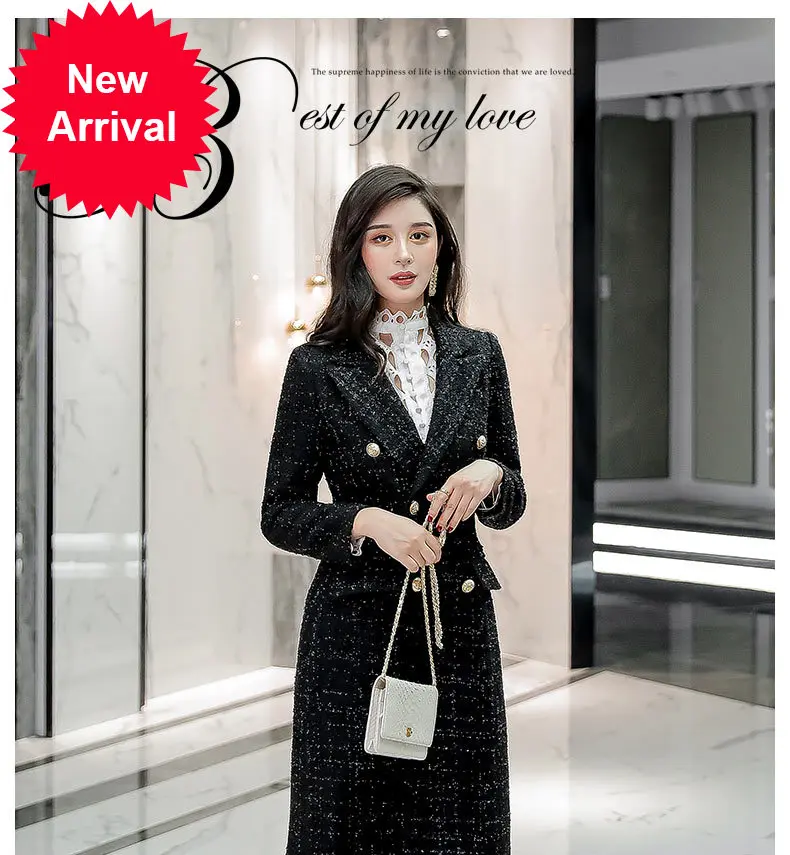 

Black Coat Women's Mid-length 2020 Korean style loose fashion fashion fashion temperament one-piece tweed skirt