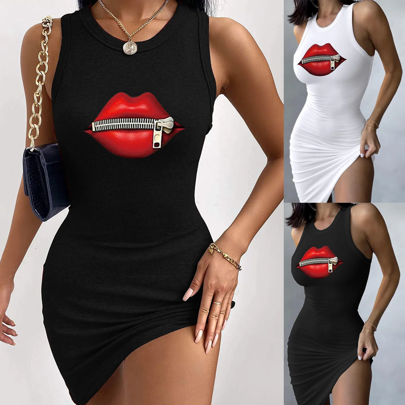 

Summer Women Sexy Casual Sleeveless Slimming O-Neck Printing Tank Dress 2021 New Fashionable Hot Summer Dresses For Women