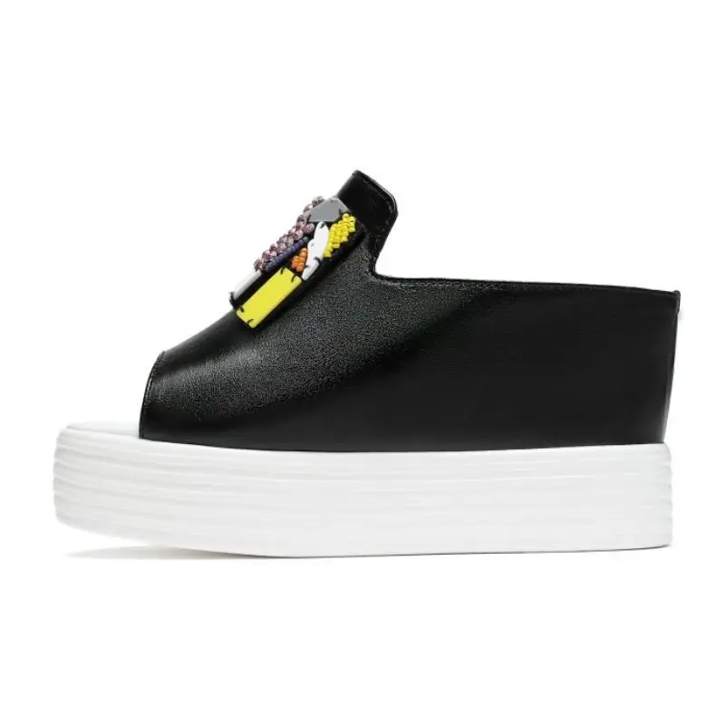 CoolCept/женская летняя обувь Босоножки на танкетке из натуральной кожи с принтом