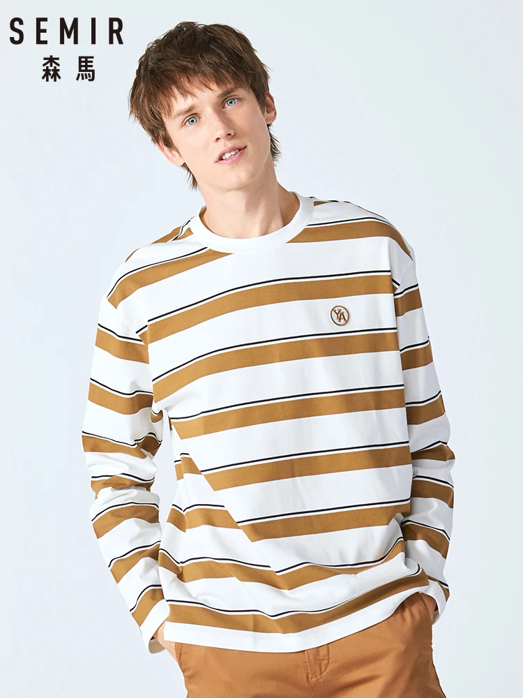 Мужская футболка с длинными рукавами SEMIR свободная в полоску для студентов осени