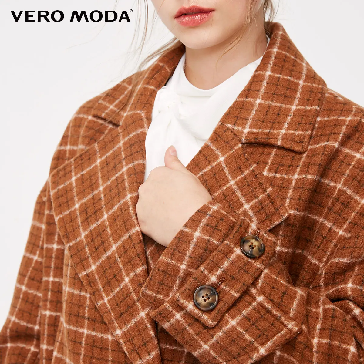 Vero Moda зимнее клетчатое длинное шерстяное пальто с лацканами | 318327551