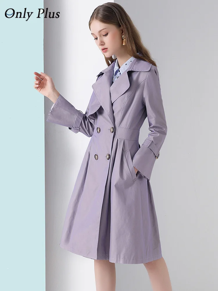 Only Plus Женская Весенняя ветровка повседневный Модный Фиолетовый Тренч с