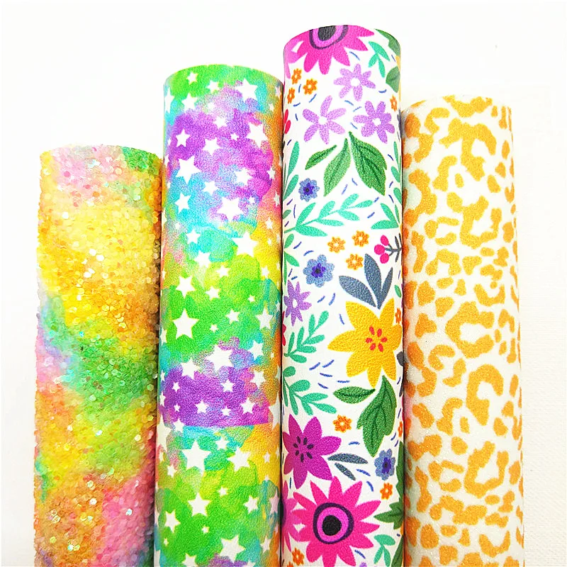 Радужная массивная блестящая кожа леопардовые цветы звезды принт синтетическая