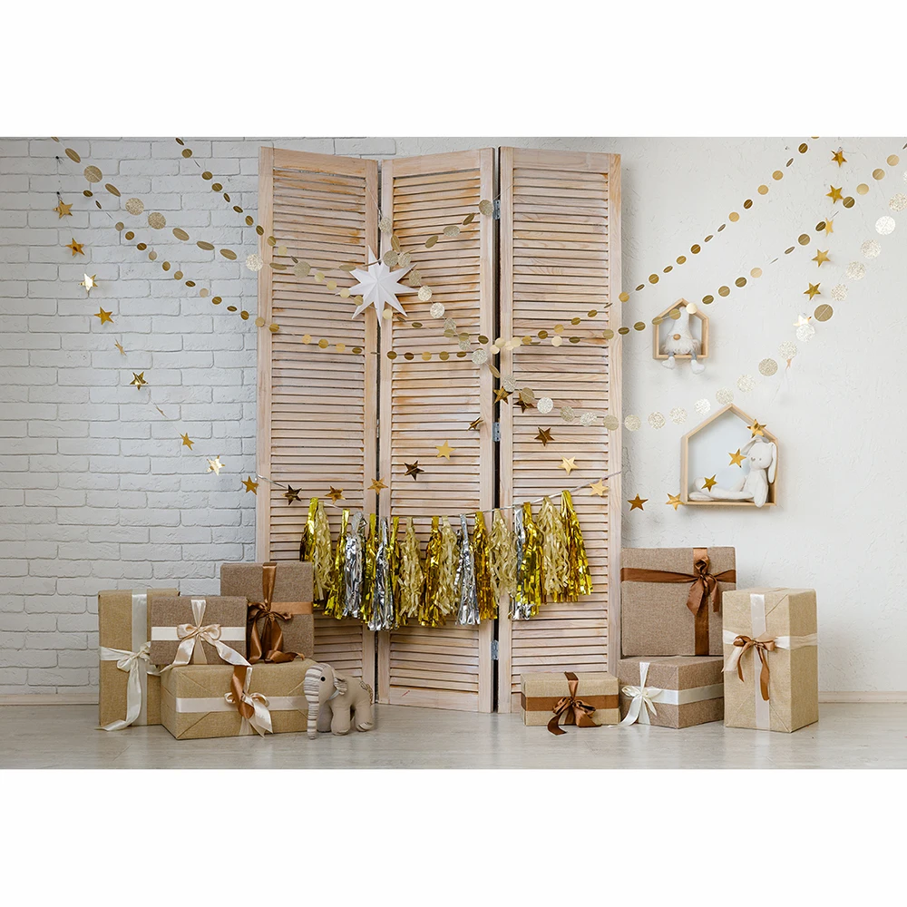 Фон для фотосъемки с изображением кирпичной стены и деревянной полки в подарок