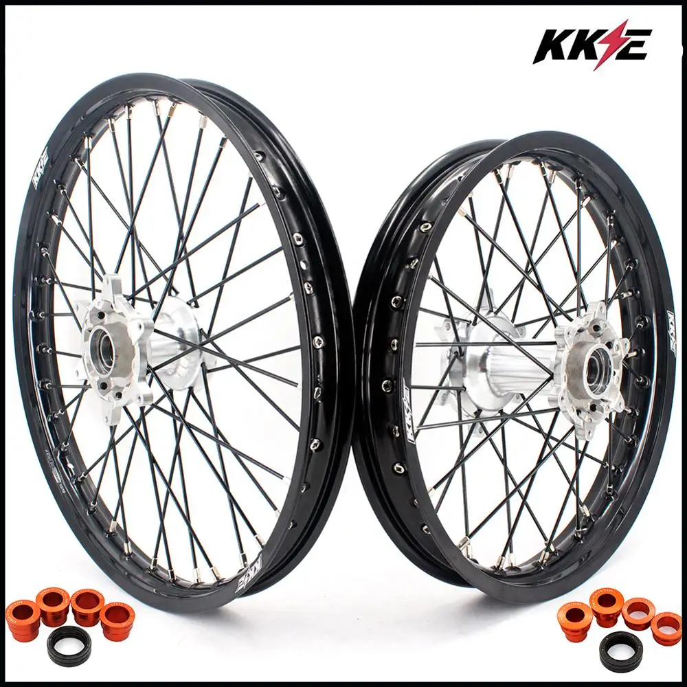 KKE 2" 19" MX литейные колеса комплект для KTM SX SXF XCW SX EXC XCF XC 125 250 350 450 505 03-19 серебро концентратор Черный луч