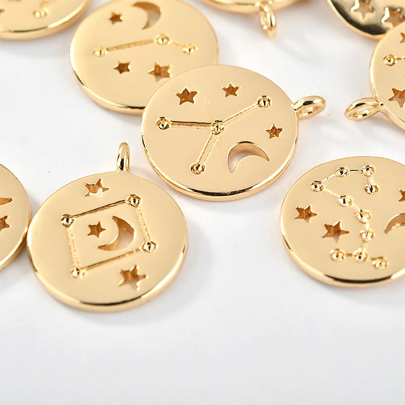 12 созвездий медная покрытая 18K Золотая монета кулон diy серьги ожерелье материал