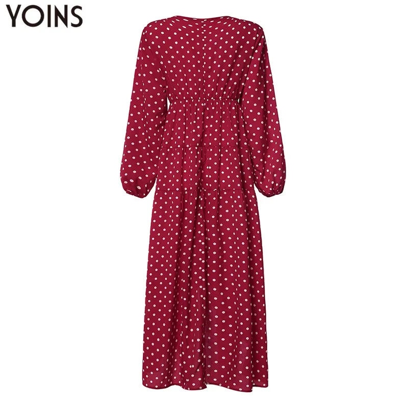 YOINS женское осеннее длинное платье в горошек повседневное рукав фонарик