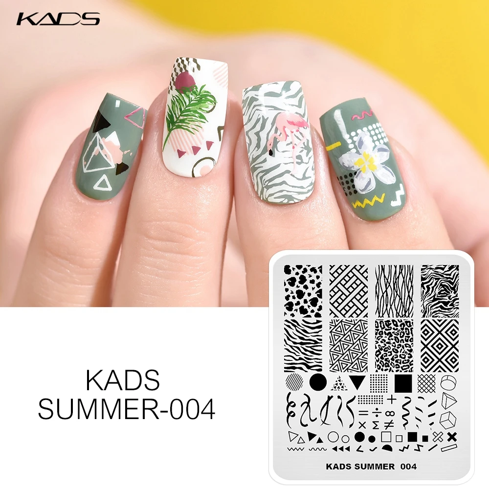 Summer 004 KADS пластины для стемпинга ногтей Летняя тема Фламинго листья Перепечатка Маникюр шаблоны для стемпинга трафарет для нейл-арта штамп - Цвет: Summer 004