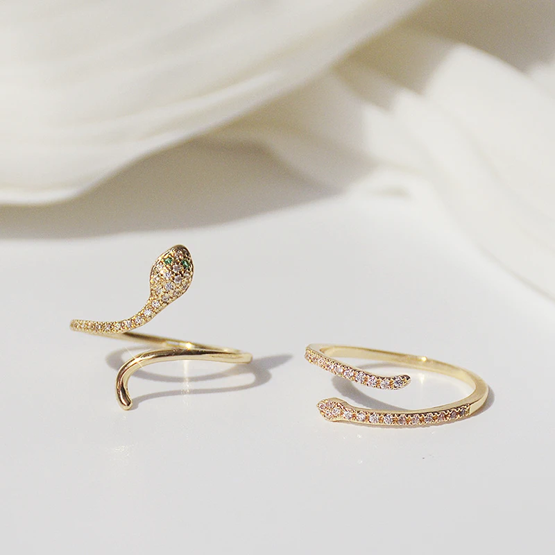 

Luxury High Quality 14k Real Gold Ba Snake Rings for Women Jewelry Adjustable Open Design Micro Inlay AAA Zircon Party Fine Gift