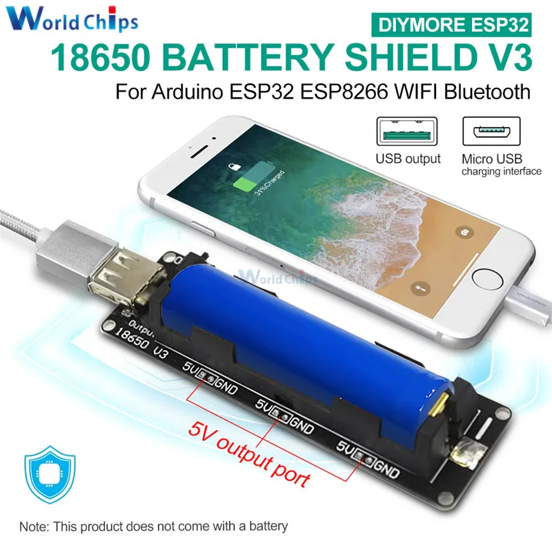 Diymore 18650 Защита аккумулятора V3 для Raspberry Pi WEMOS для Arduino Micro usb type-A USB выход Diy Kit