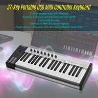 worlde blue whale 37 portable usb midi controller keyboard 37 semi weighted keys 8 rgb backlit trigger pads led with usb cable