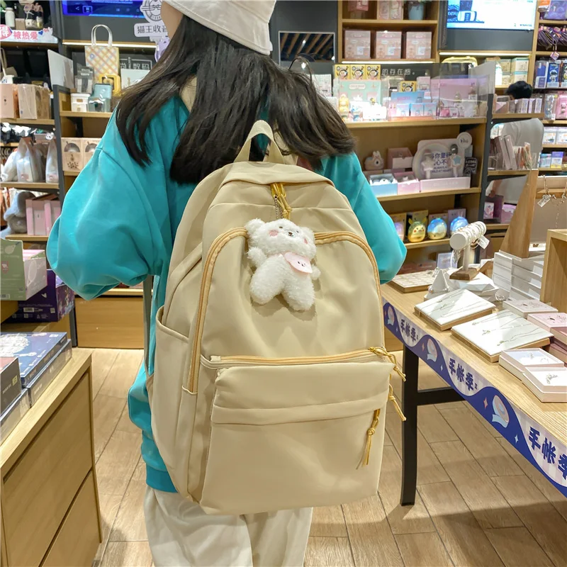 

Backpack For junior high school girls INS Large backpack for high school solid color versatile backpack for grade 3 to 6