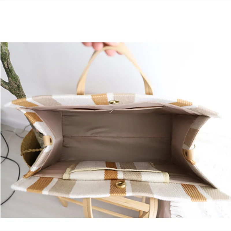 

2020 Women New Fashion Concise Striped Large Capacity Canvas Bag Tote Bag Shoulder Bag Office Daily