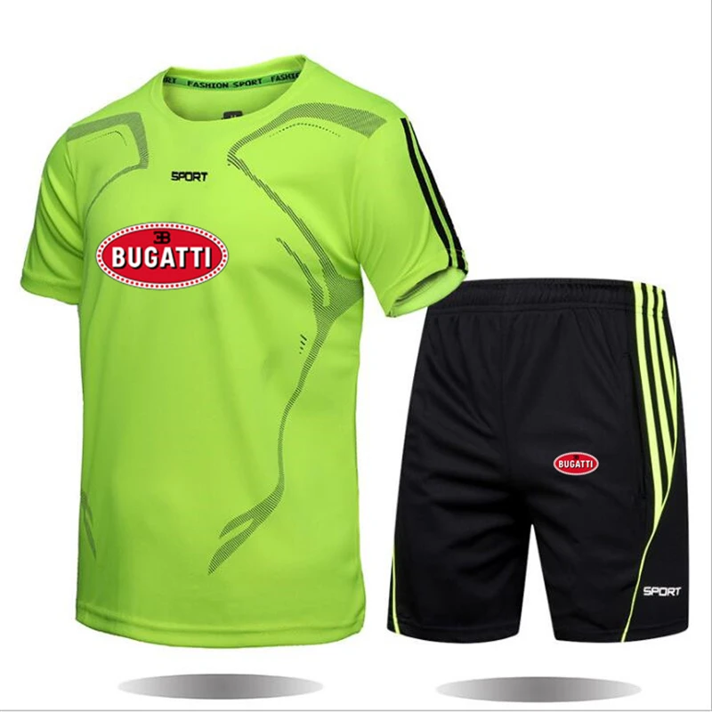 

2021 New men's running BUGATTI T-shirt + shorts suit basketball uniforms men sports suits quick-drying fitness sportswear man