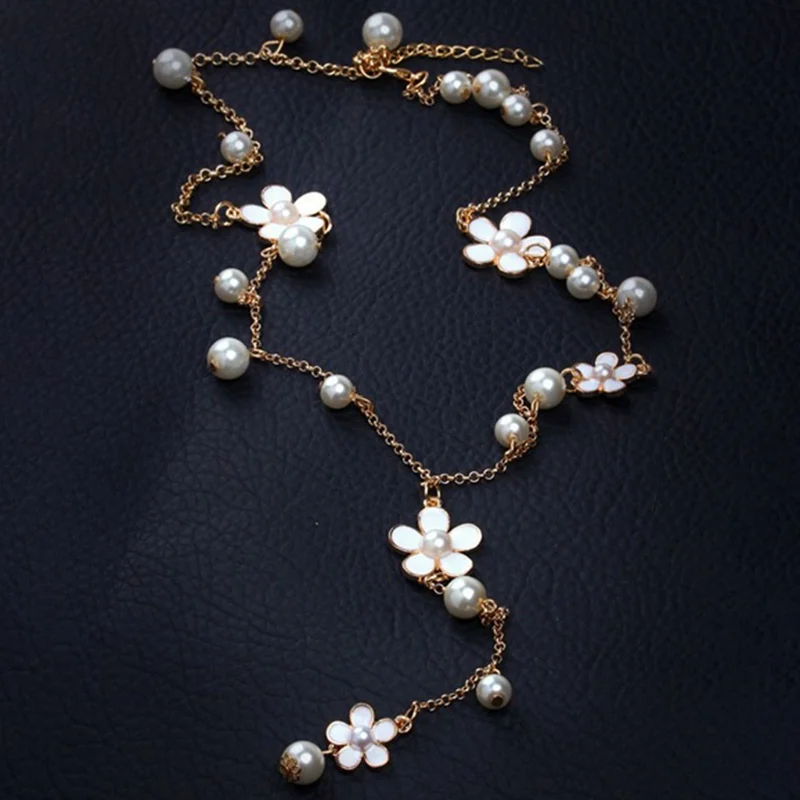 Женское длинное ожерелье с подвеской из искусственного жемчуга|Ожерелья