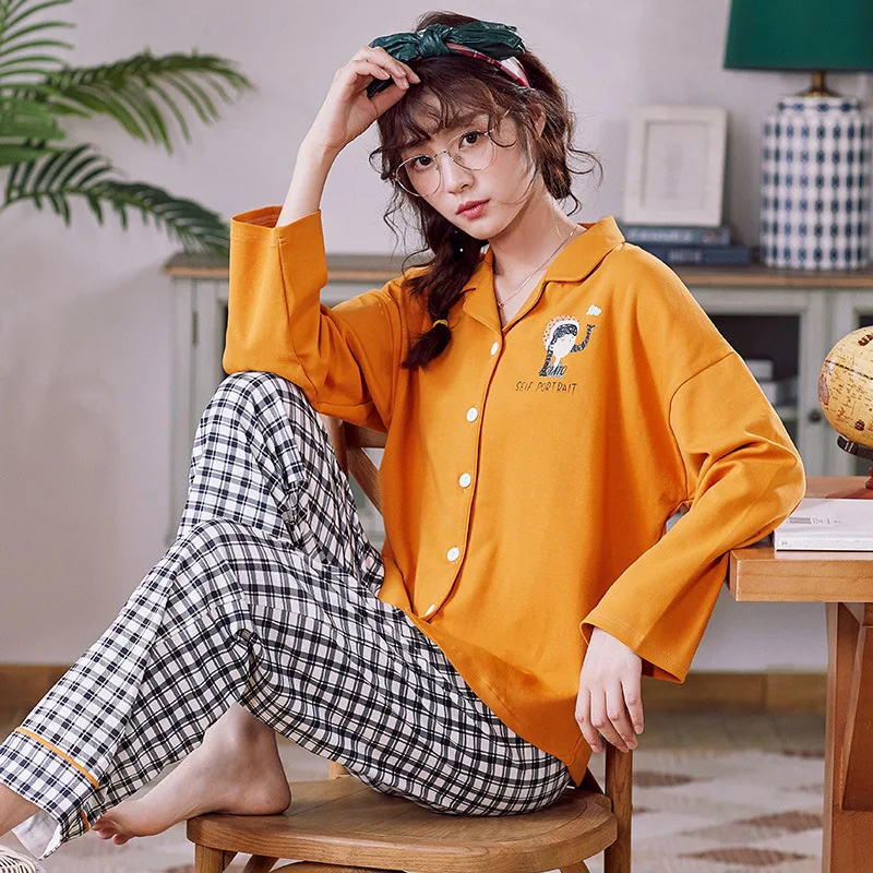 Весенняя осенняя зимняя Пижама женская Клубничная Вязанная хлопковая с принтом