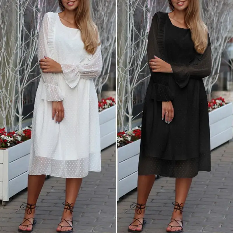 Летнее женское платье в горошек Vestidos VONDA, винтажное повседневное свободное богемное пляжное платье, офисный женский сарафан размера плюс