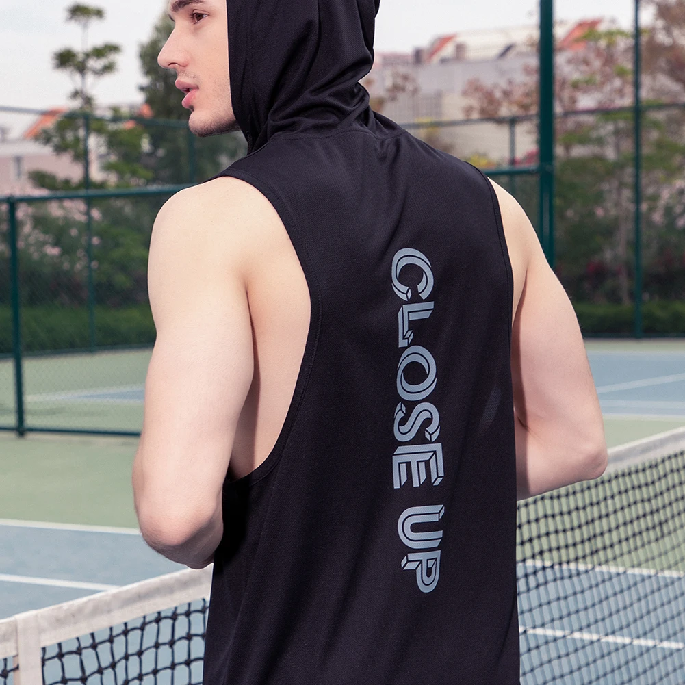 Мужская Однотонная футболка с капюшоном без рукавов в американском/европейском