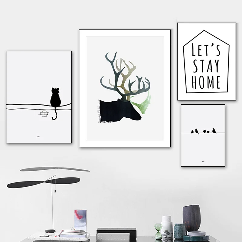 Минималистичный современный декор плакат черно белая Живопись Животные Сика