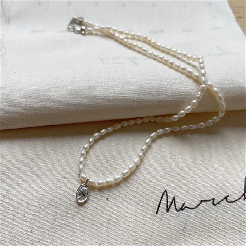 

YIKUF88 925 Sterling Silver Women Pearl Necklace Artistic Shaped Beads Empress Pendant Necklace Necklace for Women