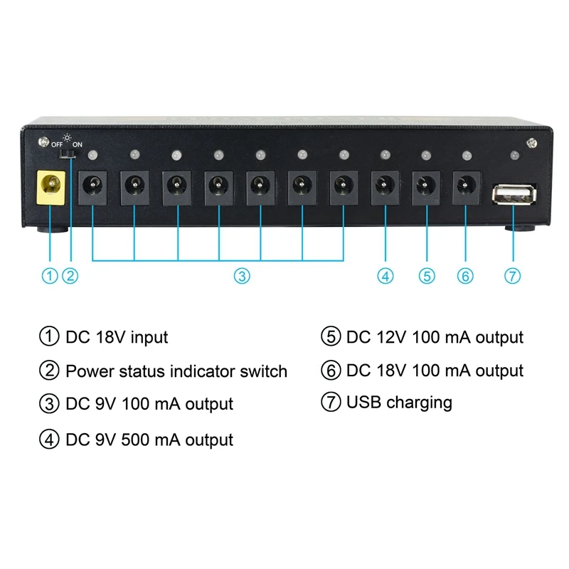 

Multi-Circuit Guitar Pedal Power Supply 10 Isolated Output Power Tuner Short Circuit /Overcurrent Protection Guitar Effect Power