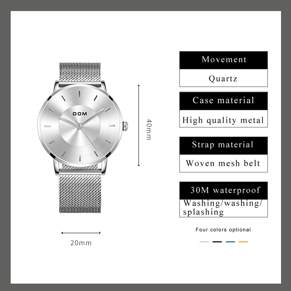 

DOM Mens Watches Top Brand Luxury Men Wrist Watch Quartz Clock Blue Dial Slim Watch Men Waterproof Sport Relogio Masculino 2020