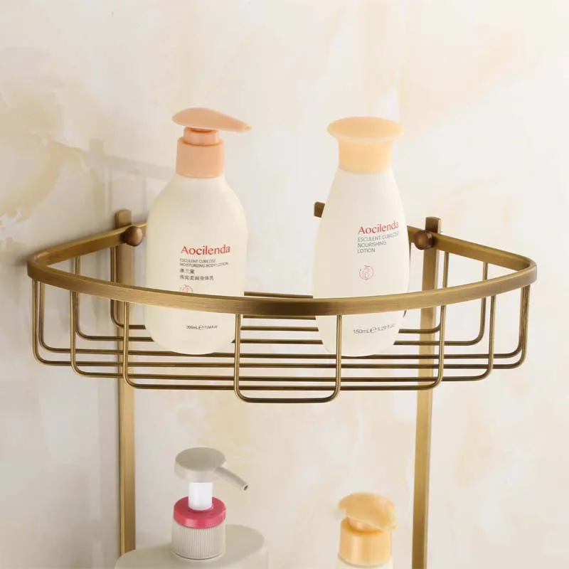 Полностью бронзовая двухслойная Полка для ванной комнаты антикварного цвета