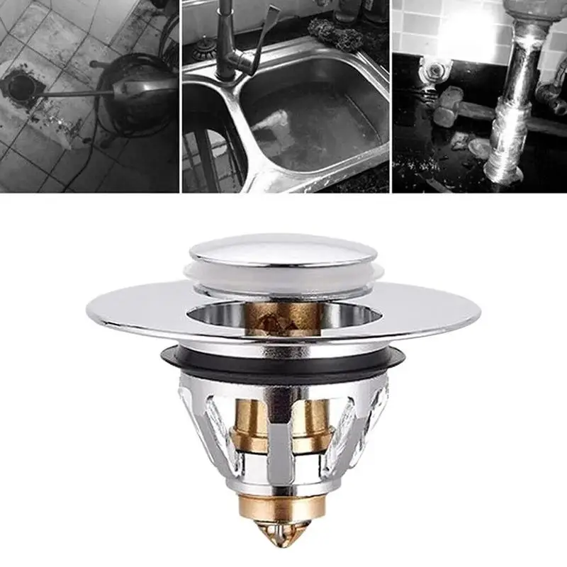 

Universal Basin up Drain Filter Steel Strainer Tool Push-type Drain Filter Core up Build-in Bounce Basin H2Z4