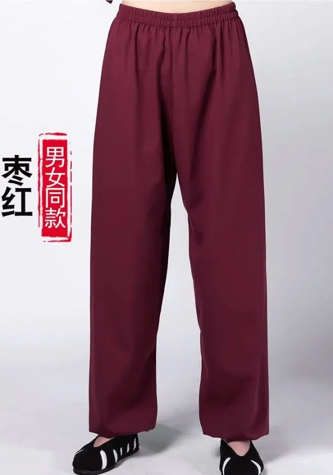 Unisex Autumn&ampWinter top quality linen wushu kung fu training pants Wudang tai chi taiji trousers martial arts bloomers red/blue | Спорт и