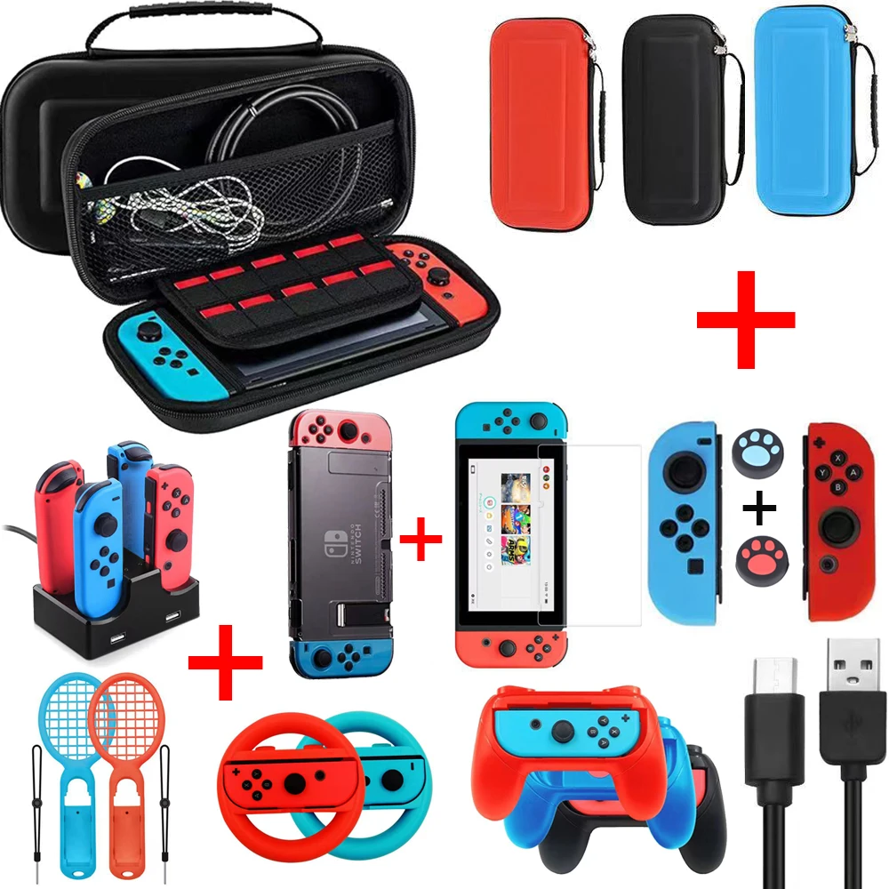 9 in 1 for game Nintend switch nintedo Accessories Kit with Steer Wheel Handle Grips Silicone Case nitendo swich Joy-con