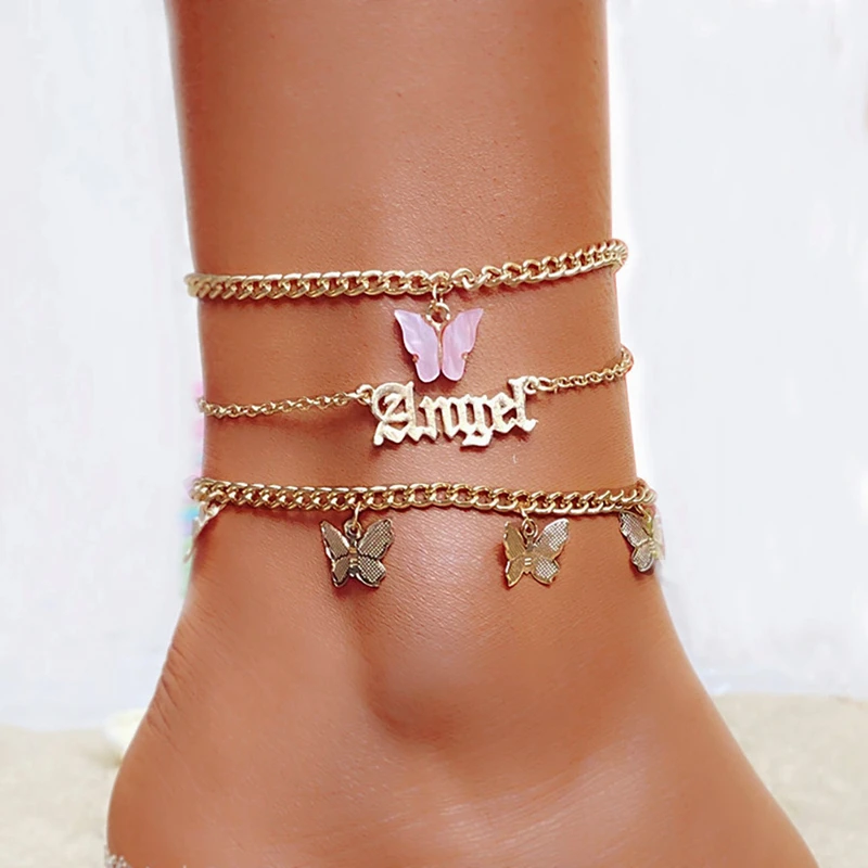 

VKME Fashion Multilayer Cute Butterfly Anklets for Women Bohemian Simple Anklet Gold Color Chain Ankle Bracelet on Leg Jewelry