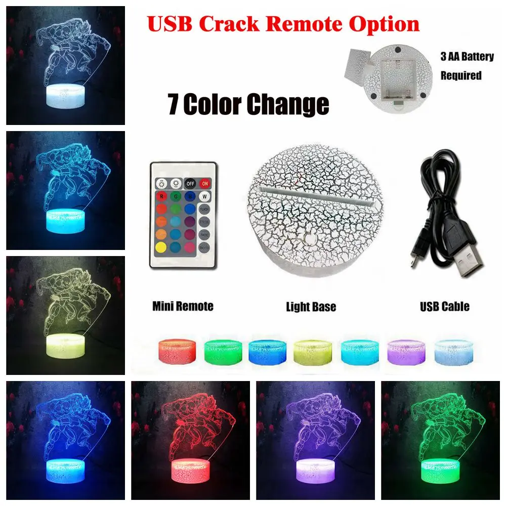 Crack Remote 7 color Многоцветный градиент мечты Скандинавская креативная настольная лампа Dragon Ball Saiyan son Wukong Anger Action Picture светодиодный USB 3D ночник - Испускаемый цвет: Crack Remote 7 color