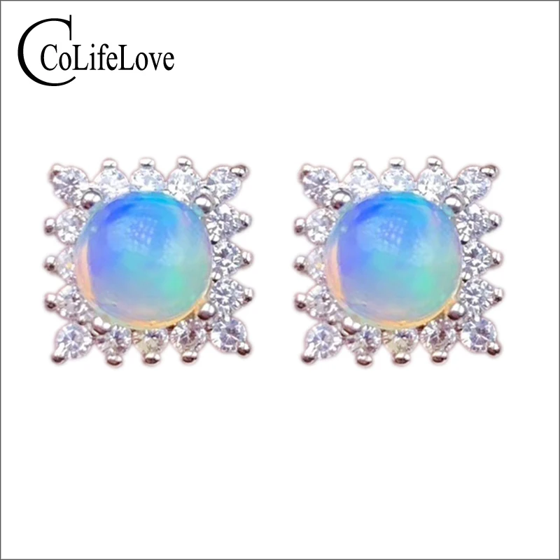

CoLife Jewelry 925 Silver Opal Stud Earrings for Office Woman 5mm Natural Opal Stud Earrings Fashion Gemstone Earrings