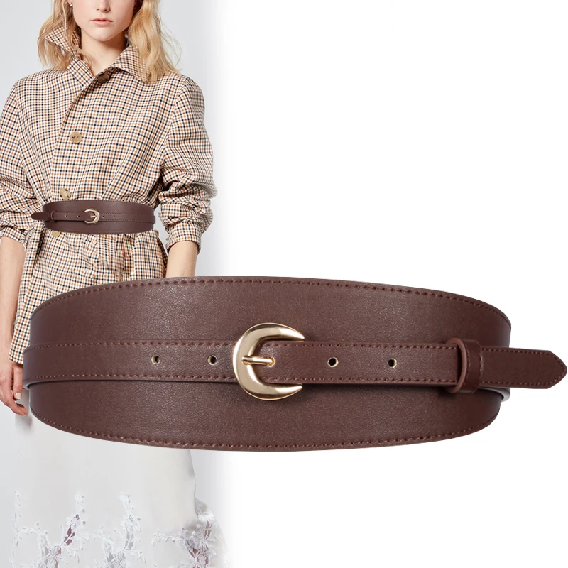 H3278 Women Wide Waist Belt Genuine Leather Pure Color Simple Lady Waist Seal Accessories Cowhide High Quality Fashion Waistband