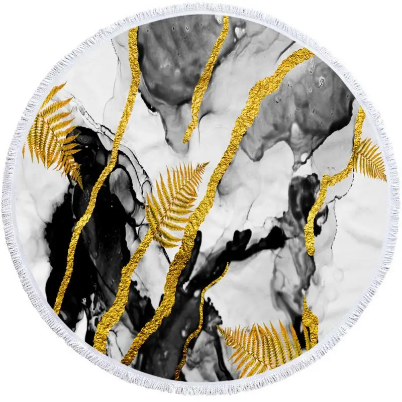 

150*150CM Simple And Fashionable Fiber Round Beach Towel 3D Printing Flow Golden Beach Towel Mat Carpet Shawl Mat Towel Newest