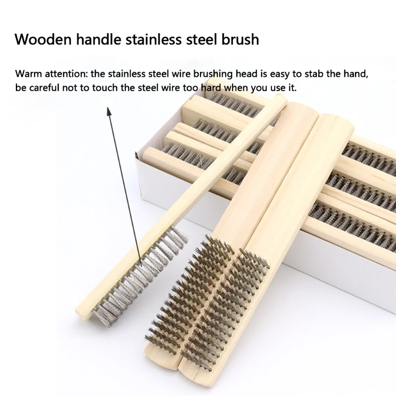 

Wire Brush Set, Stainless Steel Wire Scratch Brush for Cleaning Rust with Long Curved Wood Handle, 3 Pieces