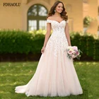 Свадебное платье FDHAOLU FU06, блестящее ТРАПЕЦИЕВИДНОЕ ПЛАТЬЕ цвета шампанского с кружевной аппликацией, 2021