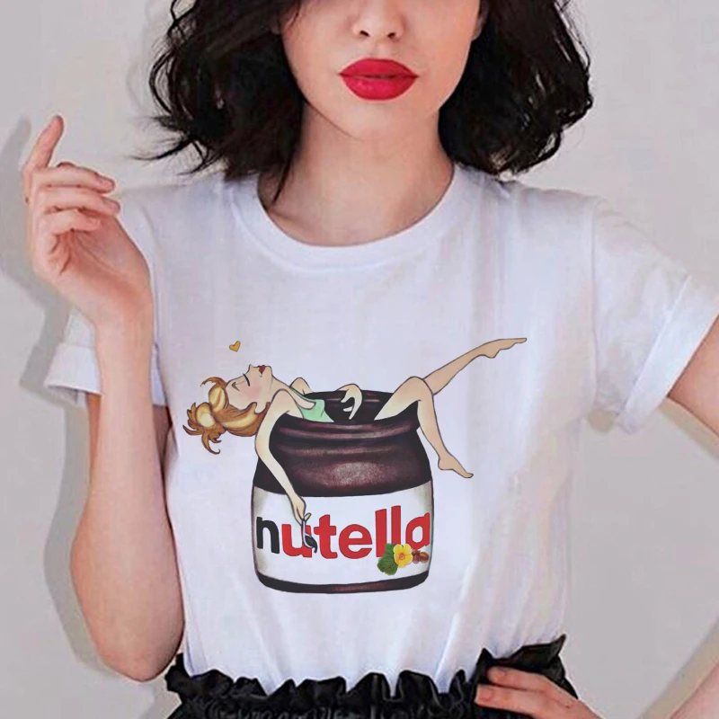 Nutella Kawaii Футболка с принтом для женщин 90s Harajuku футболка девочек Корейский Модный