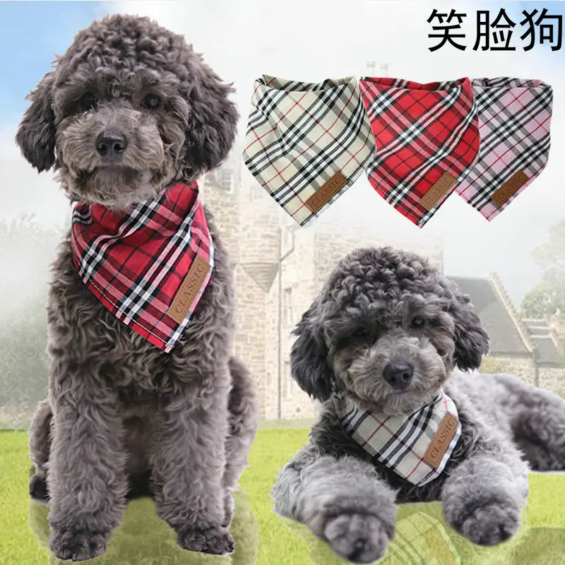 

dog accessories Plaid Style Pet Bandanas Cotton Washable Dog Triangular Scarf Bowties Collar Pet Square Bib For Puppies Kittens