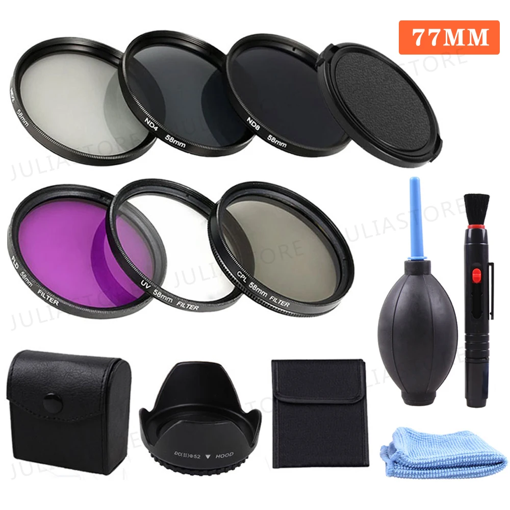 77 мм UV CPL FLD ND 2 4 8 Комплект фильтров бленда объектива Крышка для Canon EF S 10 22 18 135