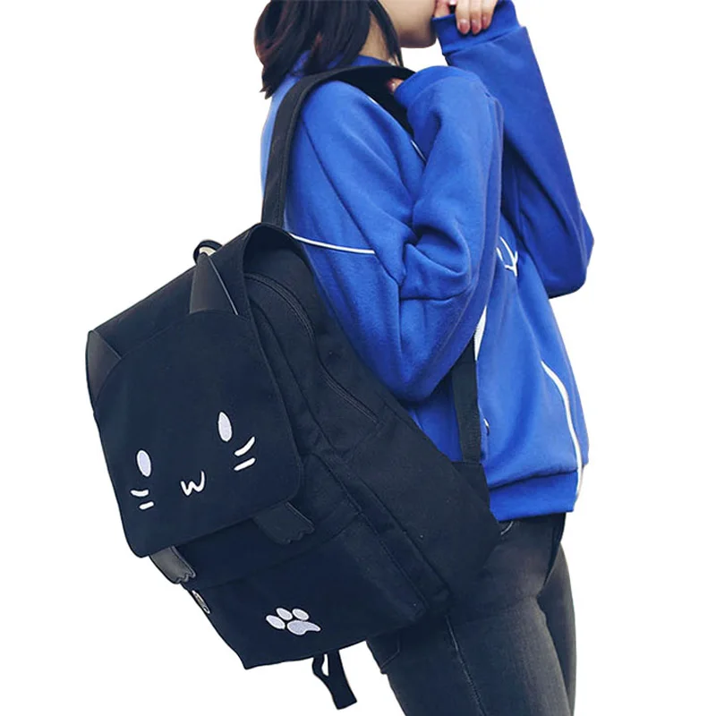 Фото Холщовые рюкзаки для ноутбука с милым котом школьные ранцы девочек-подростков