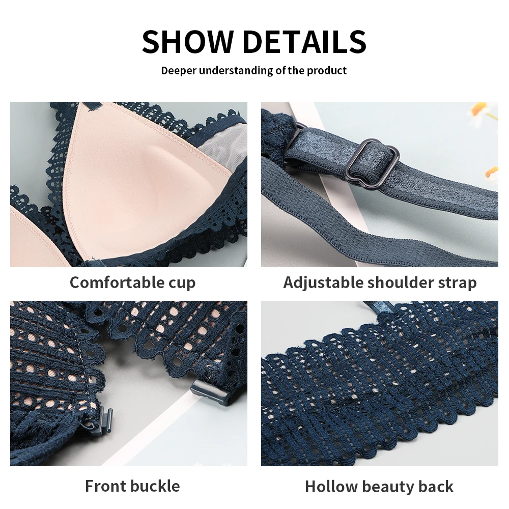 

Elovegirl Sexy Lingerie Comfort Push Up Bra Tight Plus Size Backless Bralette Sexy Lace Wireless Front Closure Bras For Women