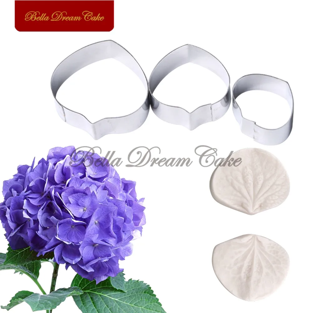 5pcs Hydrangea Flower Veiner Silicone Mold Stainless Steel Cutter Mould DIY Petal Fondant Molds Cake Decorating Tools Bakeware