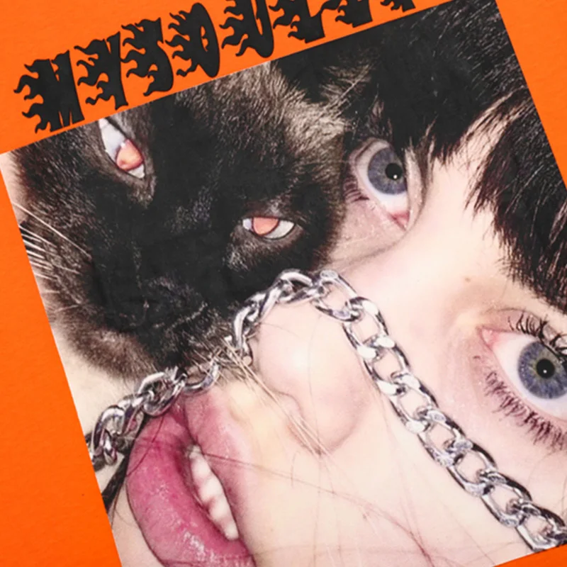 

JING ZHE Men Hip Hop T-shirt Black Cat Girl Illustration Streetwear Men Baggy Cotton Harajuku High Street Summer Tee Tops Couple