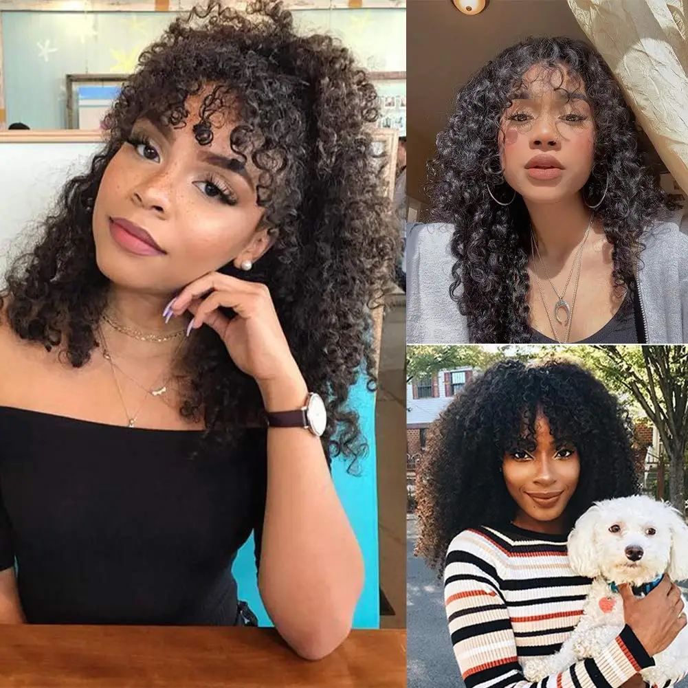 

Afro Kinky Curly Wig With Bangs For Black Women Glueless Pre Plucked Full Machine Made 26 Inches SOKU Long Synthetic Wigs
