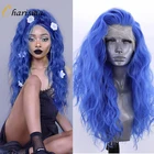 Харизма синий парик синтетический парик фронта шнурка с детскими волосами высокотемпературные волосы волнистые парики для чернокожих женщин косплей парик