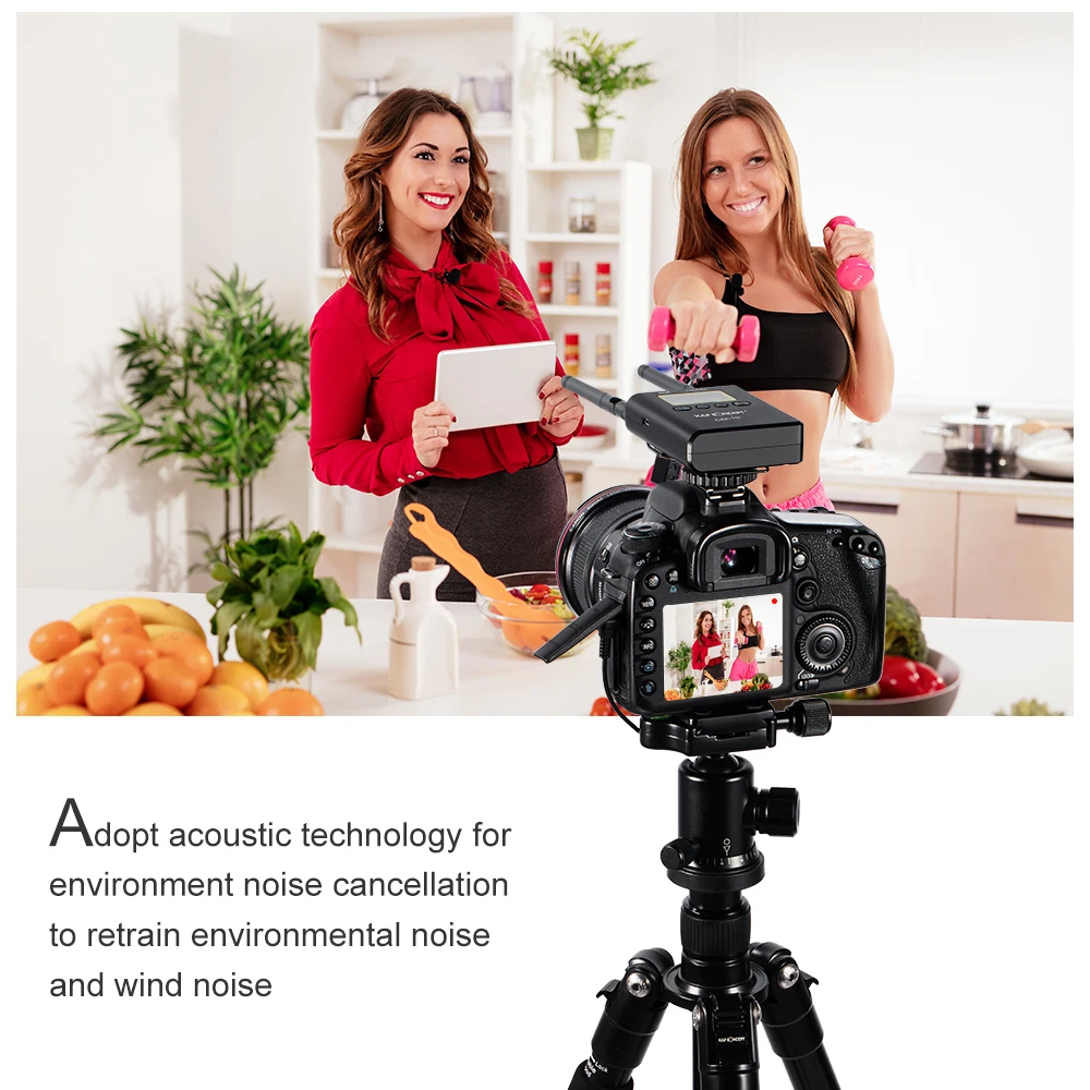 

K&F Concept 100 Channels UHF Wireless Microphone Set with 2 Transmitters and 1 Portable Receiver Working Range 100m for DSLR