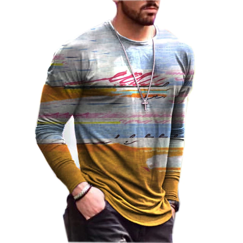 

Men T-shirt Nice Long Sleeve Top Oversized Pop Fashion Tie Dye Print Simple Tshirt Male Hip Hop Streetwear T Shirt For Men