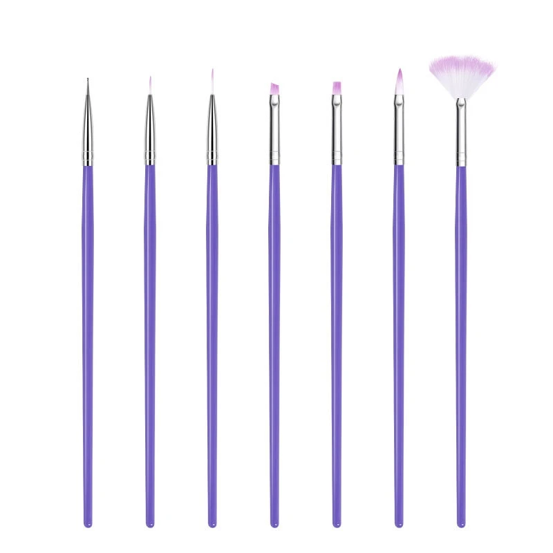 

7 Nail Pens With Light Purple Pole Nail Art Design Painting Dotting Detailing Pen Brushes Bundle Tool Kit Set Nail Art Tools